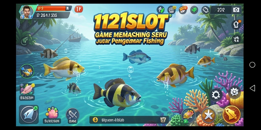 Tampilan gameplay menarik dari 1121SLOT dengan aksi memancing yang seru.