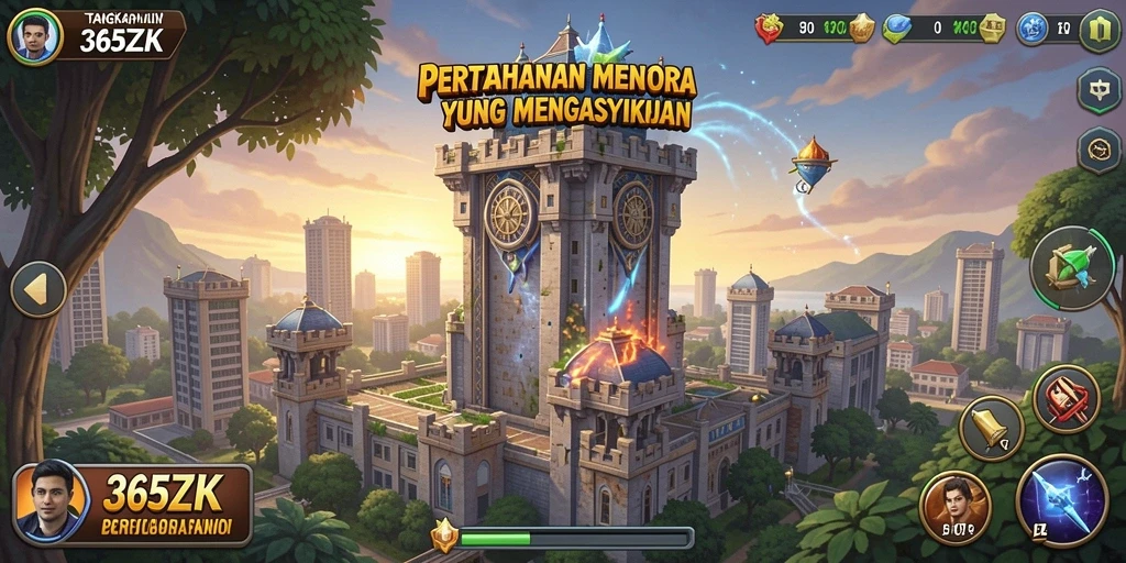 Tampilan gameplay menara pertahanan yang menegangkan di 365ZK.