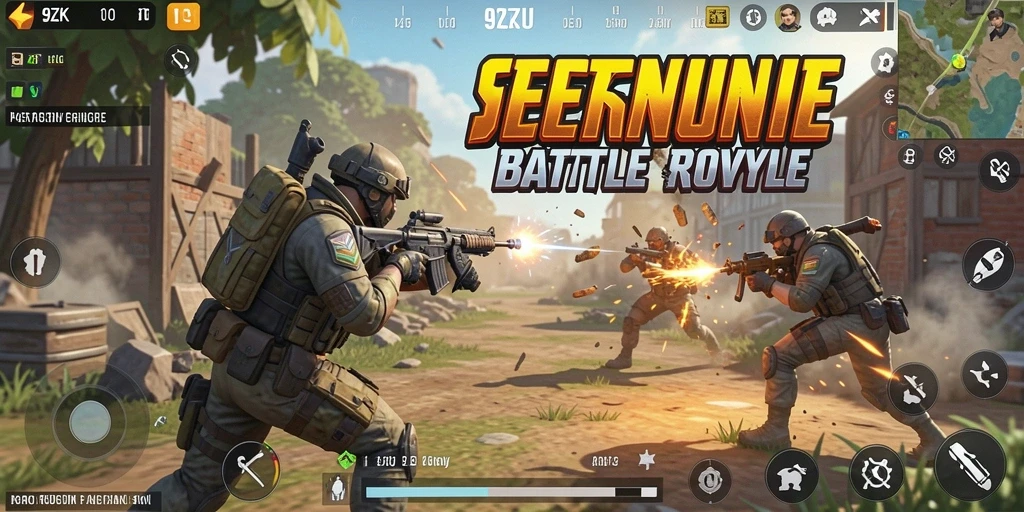 Screenshot utama 9ZK menampilkan aksi Battle Royale yang penuh ketegangan.