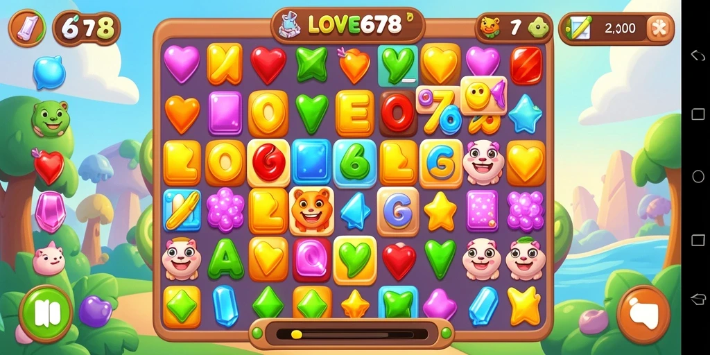 Tangkapan layar dari gameplay LOVE678 yang penuh warna dan dinamis.
