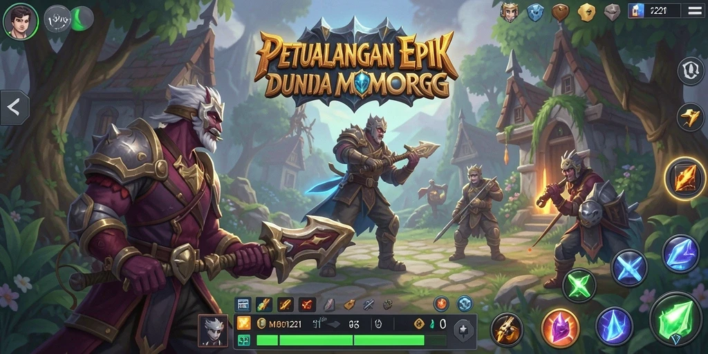 Screenshot MPO1221 menunjukkan pertempuran seru di dunia fantastis.