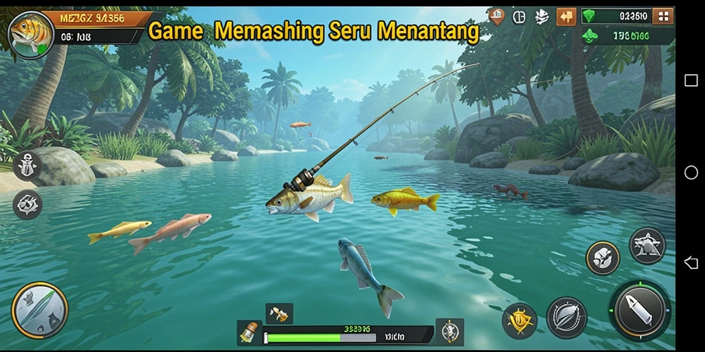 Screenshot gameplay MZ356 menampilkan aksi memancing yang seru.