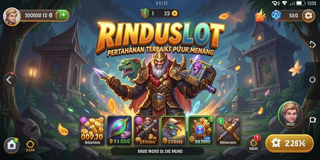 Tangkapan layar gameplay RINDUSLOT dengan menara strategis.