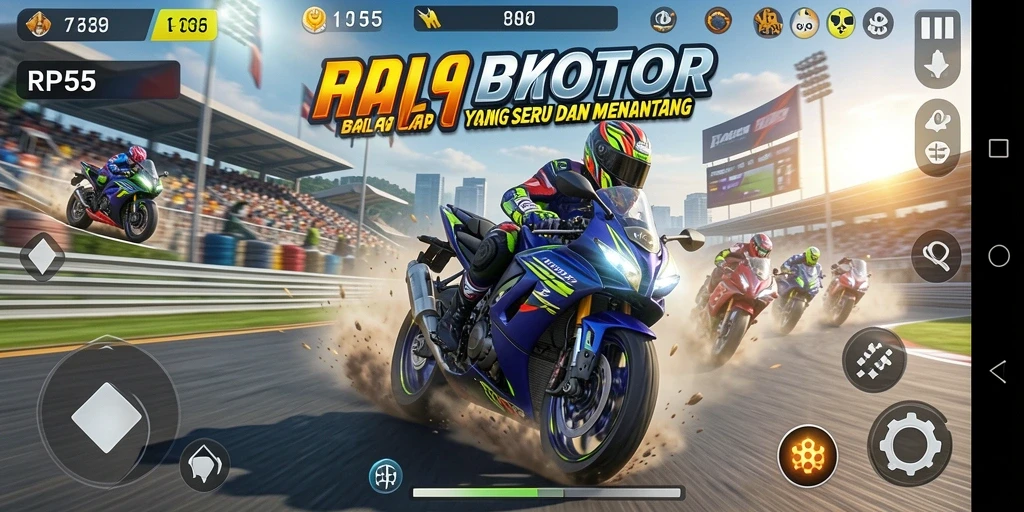 Tampilan gameplay mendebarkan dari RP55 saat balapan motor.